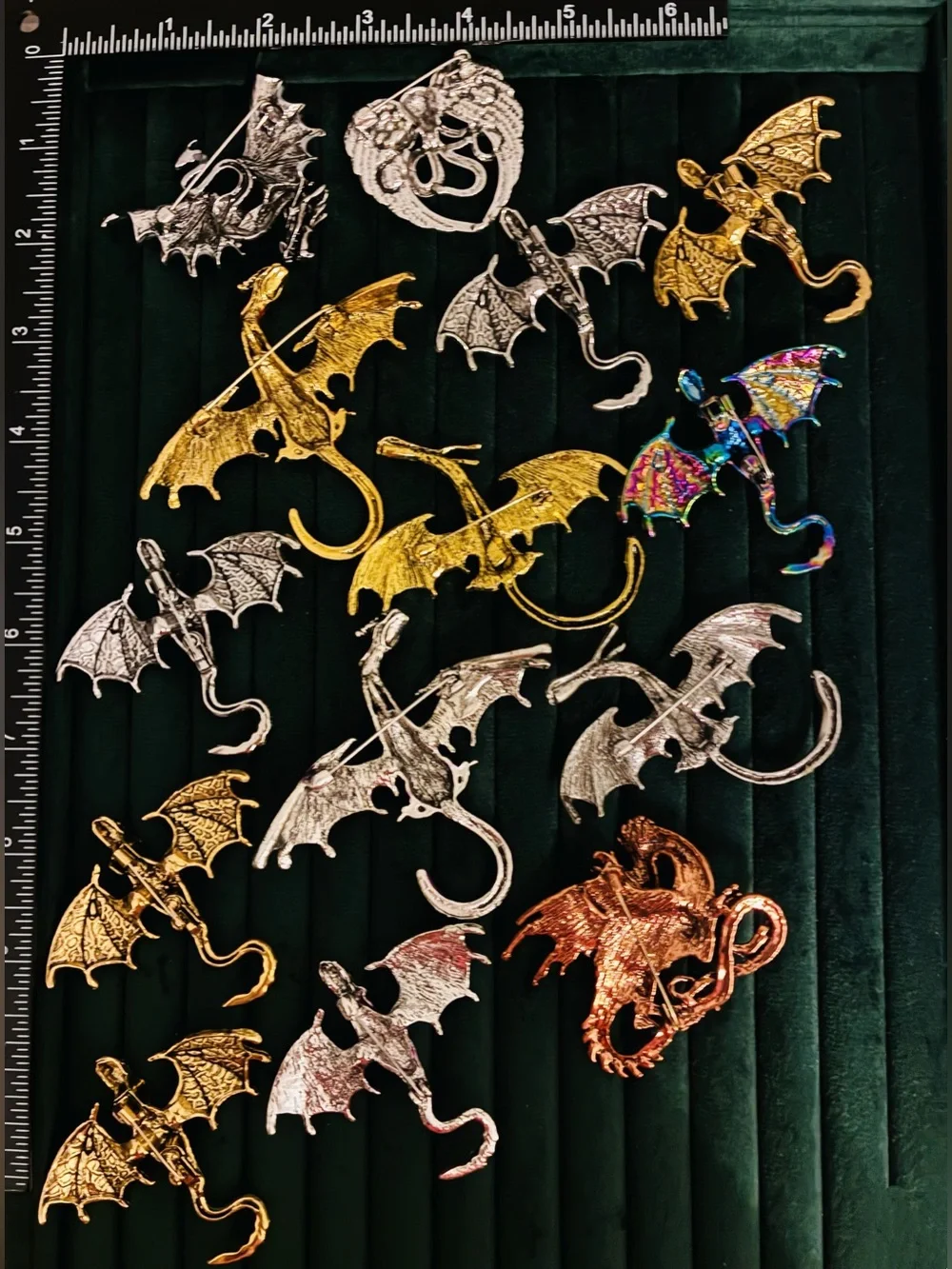 14pc Dragon Brooch Lot Gothic Fantasy Monster Rhinestone Enamel Mixed